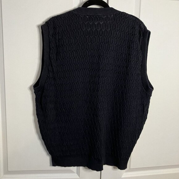 Vintage Chronicles Sweater Vest Mens L Navy Blue Grandpa Made USA Knit Neutral - Picture 4 of 6